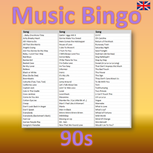 90s Music Bingo