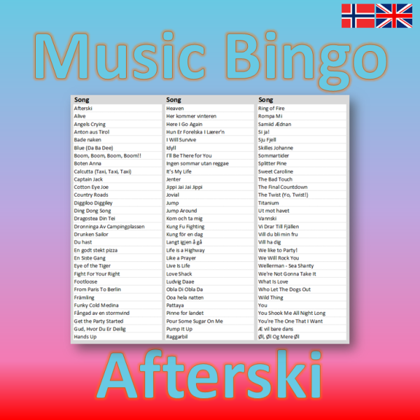 Music Bingo Afterski songlist