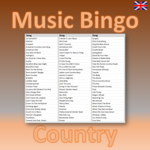 Music Bingo Country songlist