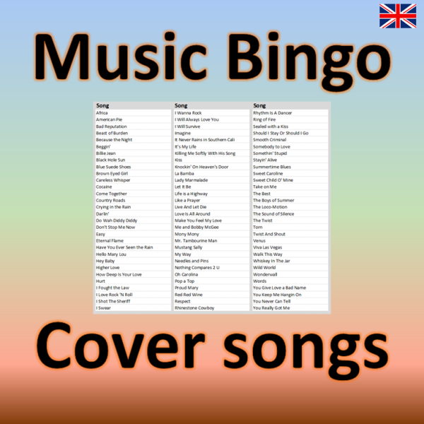Music Bingo Cover Songs songlist