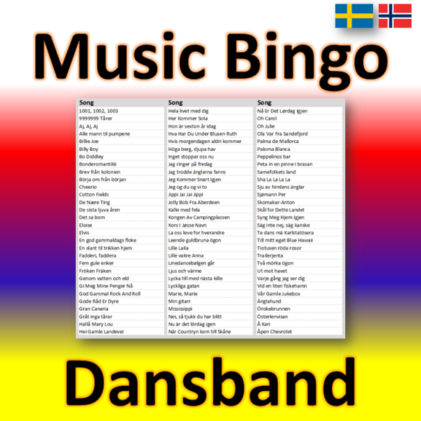 Music Bingo Dansband songlist