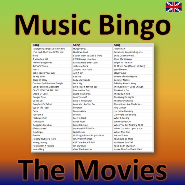 Music Bingo The Movies songlist
