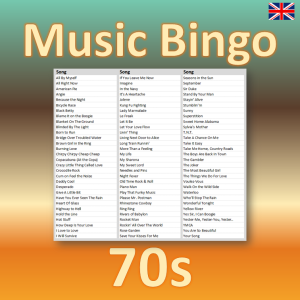 Music Bingo 70s songlist