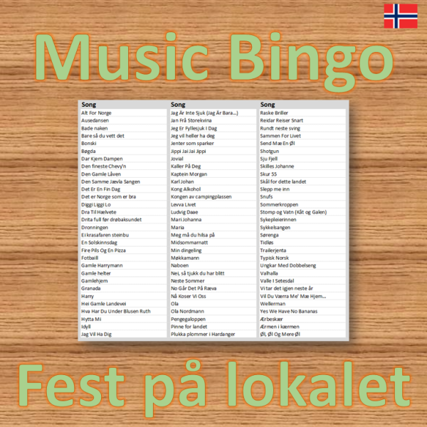 Music Bingo Fest på lokalet songlist