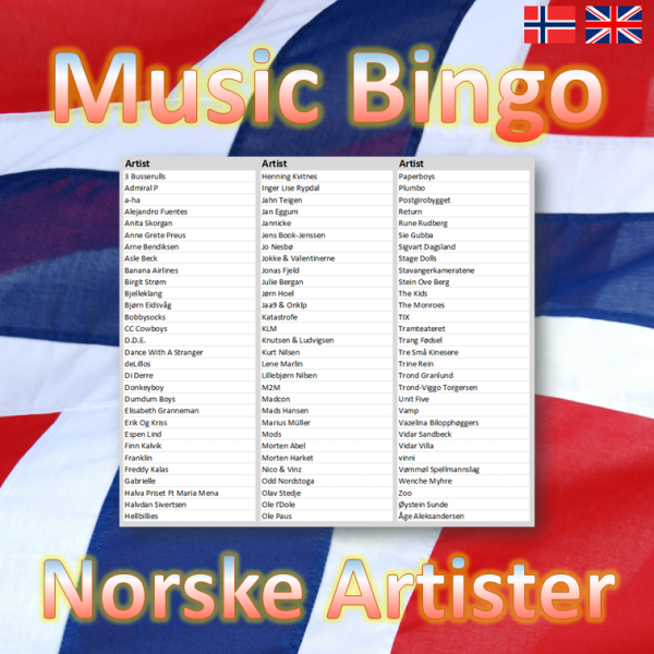 Music Bingo Norske Artister songlist