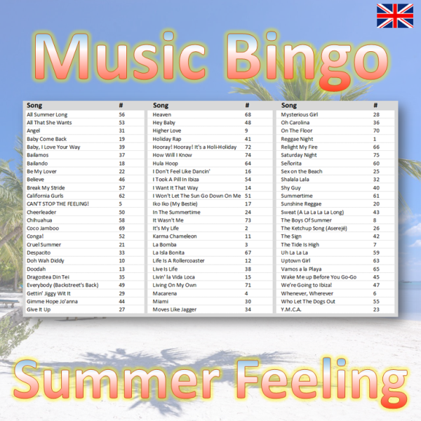 Music Bingo 75 Summer Feeling songlist