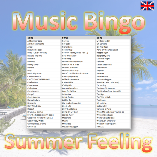 Music Bingo Summer Feeling songlist