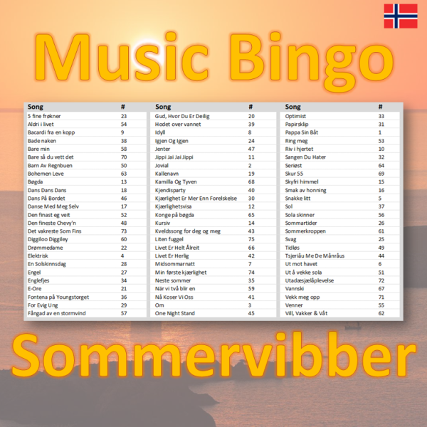 sommervibber music bingo songlist