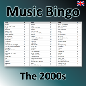 the 2000s music bingo songlist