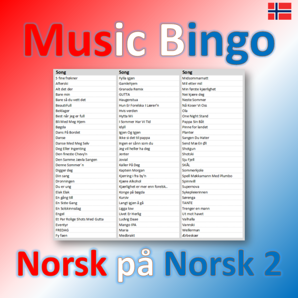 norsk på norsk 2 musikk bingo songlist