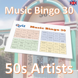 music bingo 30 50s artists