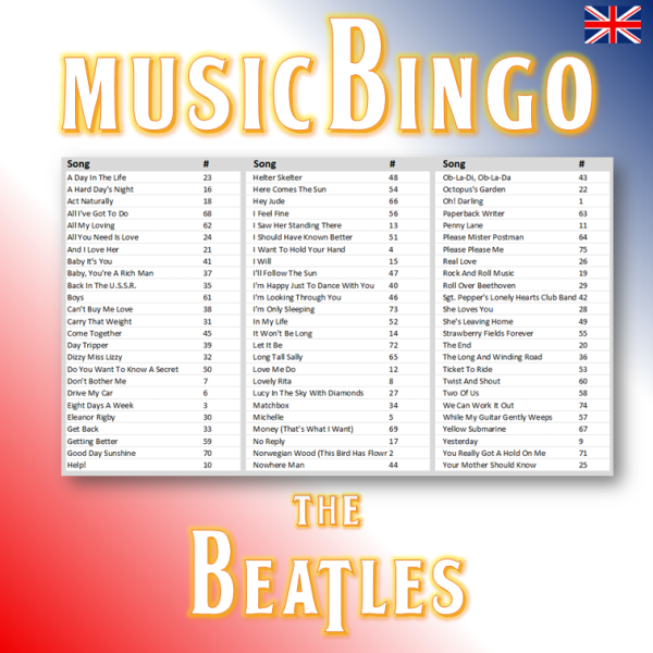 music bingo 75 the beatles songlist