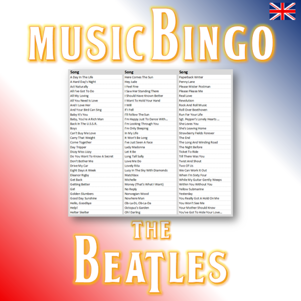music bingo the beatles songlist