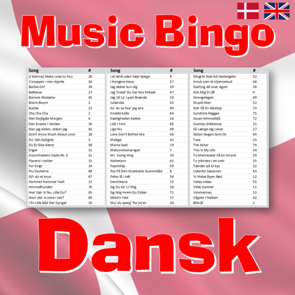dansk danish musikk bingo
