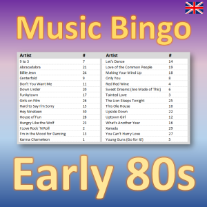 music bingo 30 early 80s