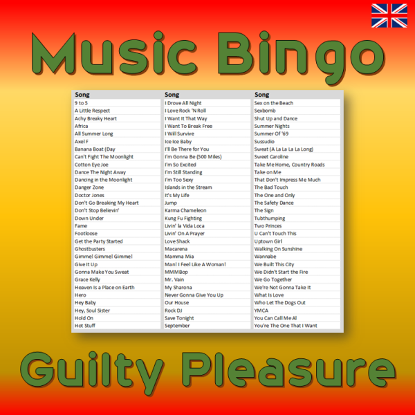 music bingo guilty pleasure