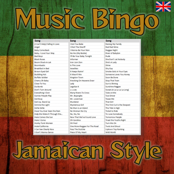 jamaican style reggae music bingo songlist