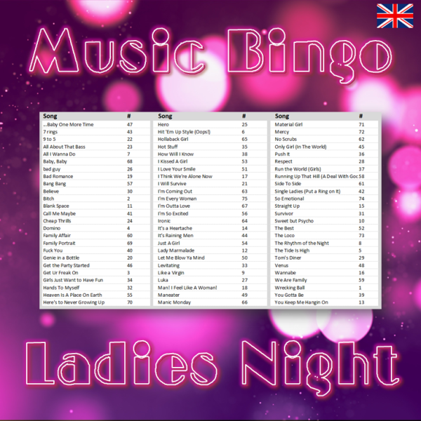 music bingo 75 ladies night