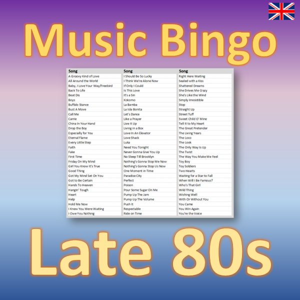 music bingo late 80s