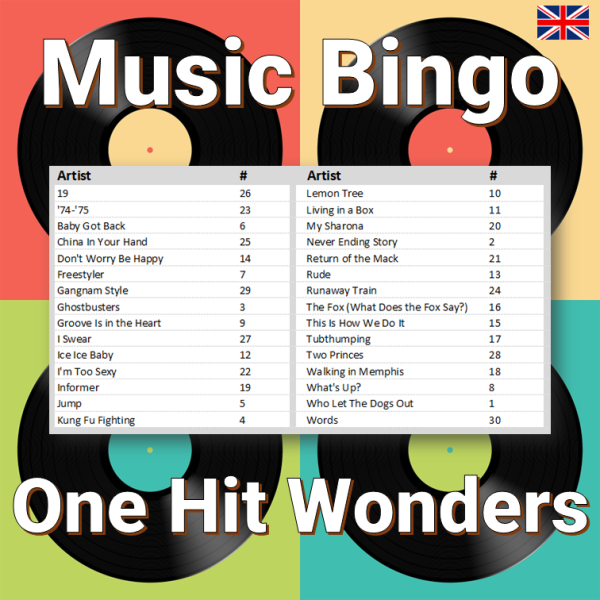music bingo 30 one hit wonders
