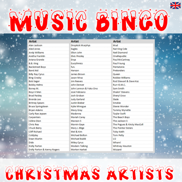 music bingo christmas artists