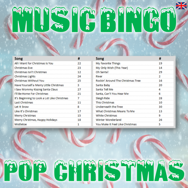music bingo pop christmas