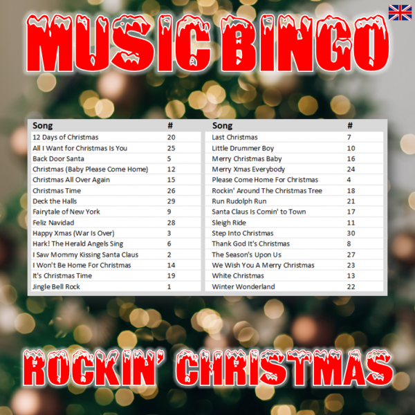 music bingo rockin rock christmas