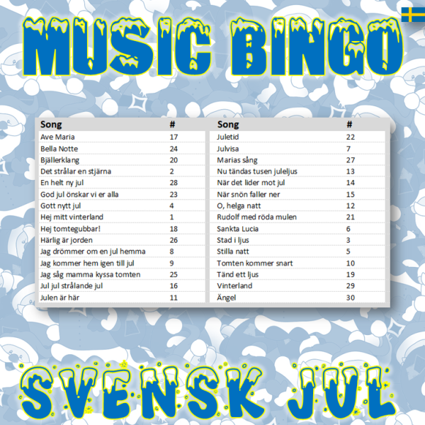 music bingo svensk jul