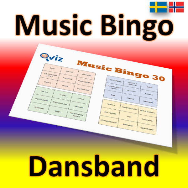 I denne musikk bingoen får du servert 30 kjente og kjære dansband sanger. Her finner du både norske og svenske schlägere. I tillegg til 100 tilpassede bingo brett får du også tilgang til en Spotify spilleliste .