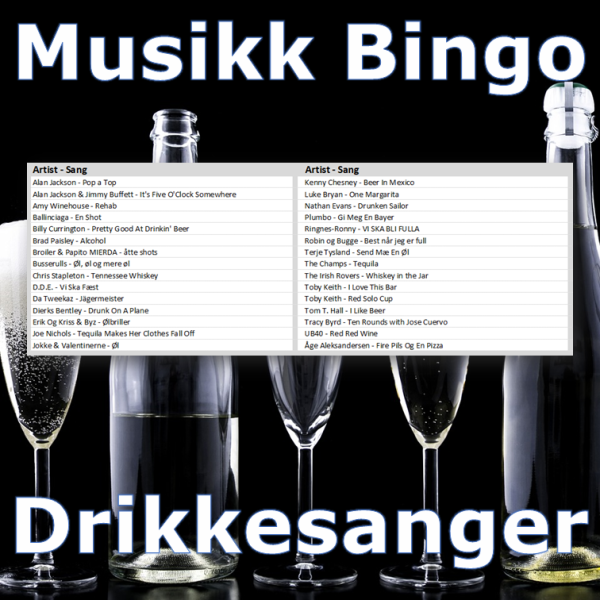 Musikkbingo med 30 sanger som passer ypperlig til en skikkelig fest. Du får med PDF fil med 100 bingobrett og link til Spotify spilleliste.