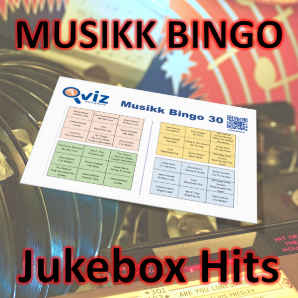 Musikk bingo med de største av de største jukebox slagerne. Du får med PDF fil med 100 bingobrett og link til Spotify spilleliste.