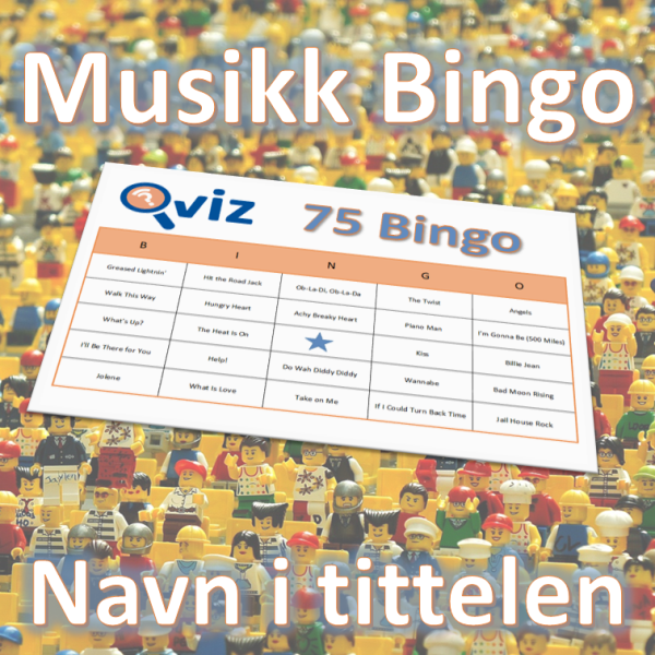 I denne musikkbingoen får du en spilleliste med stort sett 75 norske sanger som alle har et navn i tittelen. Du får med PDF fil med 100 bingobrett og link til Spotify spilleliste.