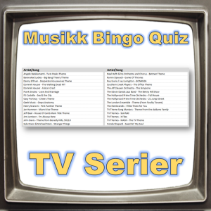 Kombinasjon av musikk bingo og quiz med tema fra kjente TV serier, både gamle og nye. Test dine gjesters kunnskaper innen musikk og se om de klarer å koble sang til riktig TV serie. Ypperlig aktivitet for selskapet.