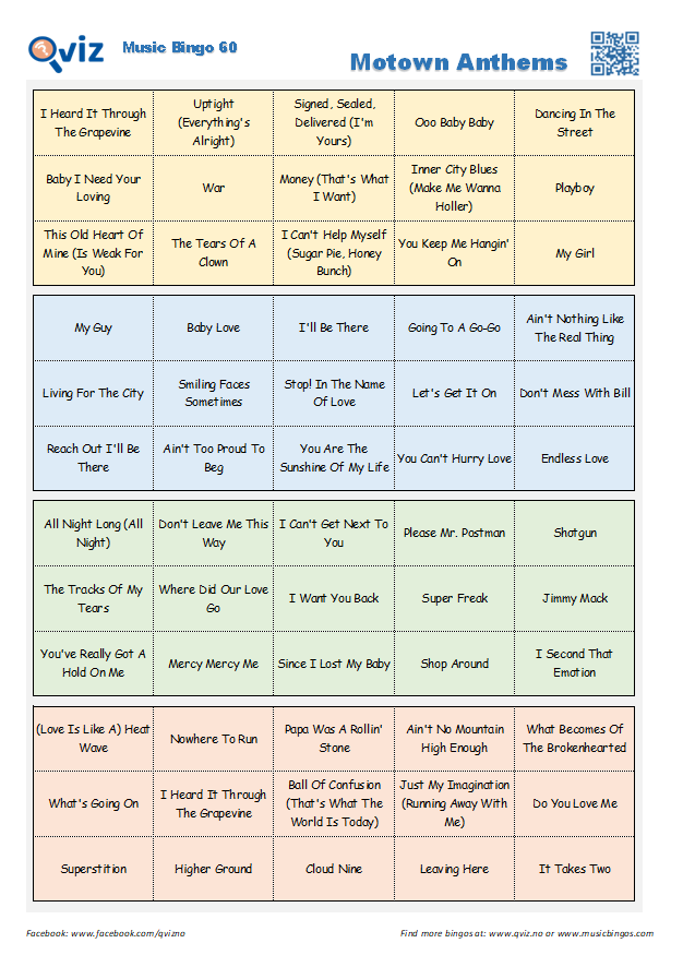 music bingo 60 bingocard