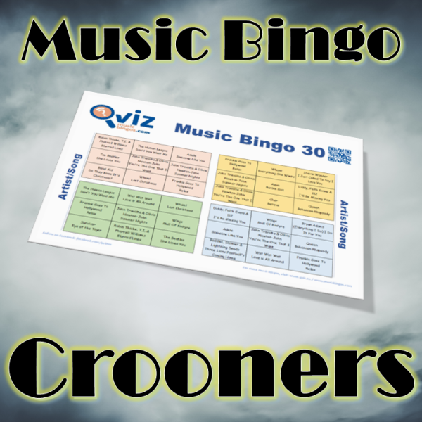 En musikk bingo som tar deg med tilbake til tiden da rolige jazzpregede sanger var det store. PDF fil med 100 bingobrett og link til Spotify spilleliste.