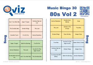 eksempel på musikk bingo 30 bingobrett