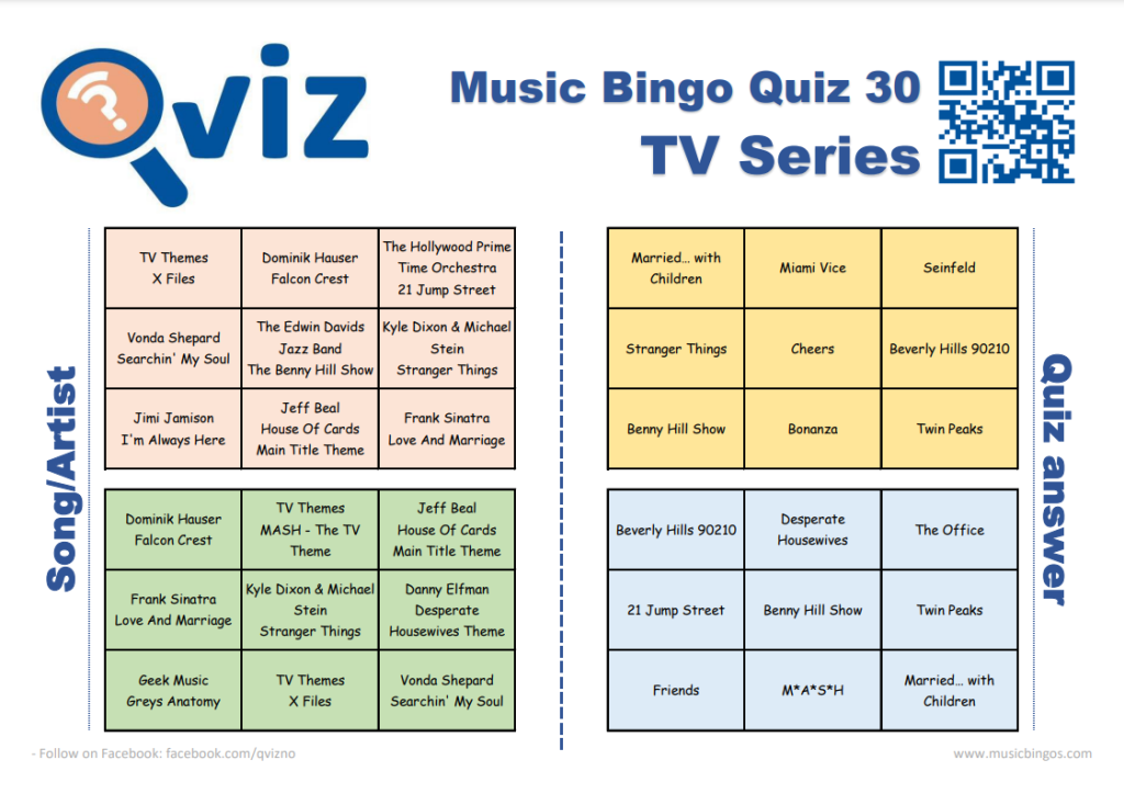 eksempel på musikk bingo quiz 30 bingobrett