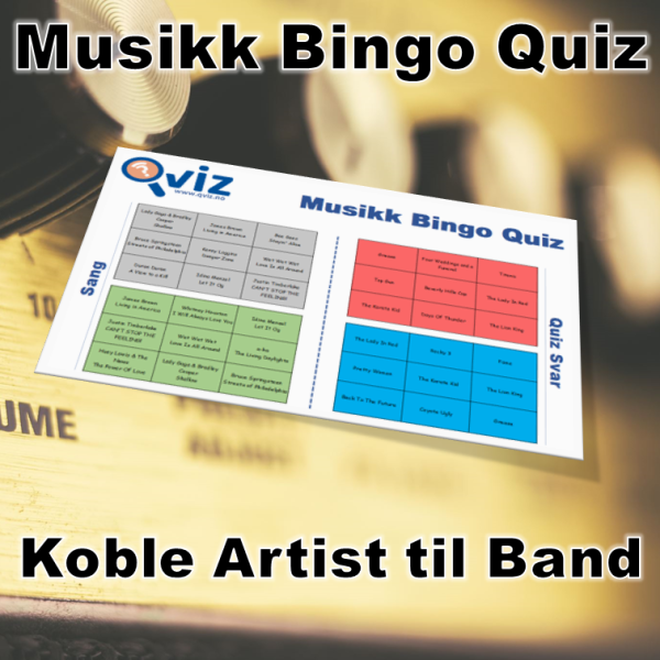 Musikk bingo og quiz der du skal koble artist til band. Test dine gjesters innen musikk og se om de klarer å koble sang til riktig artist og band.