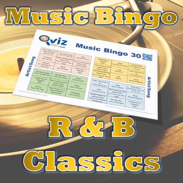 Musikk bingo med noen av de største R&B klassikerne fra de siste tiårene. Du får med PDF fil med 100 bingobrett og link til Spotify spilleliste.