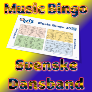 Musikk bingo med 30 svenske dansband klassikere fra de største svenske dansband artistene. PDF fil med 100 bingobrett og link til Spotify spilleliste.