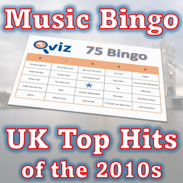 Gjør deg klar til å gjenoppleve musikkens største epoke med vårt "UK Top Hits of the 2010s" musikkbingospill! De største 2010-tallssangene i Storbritannia.