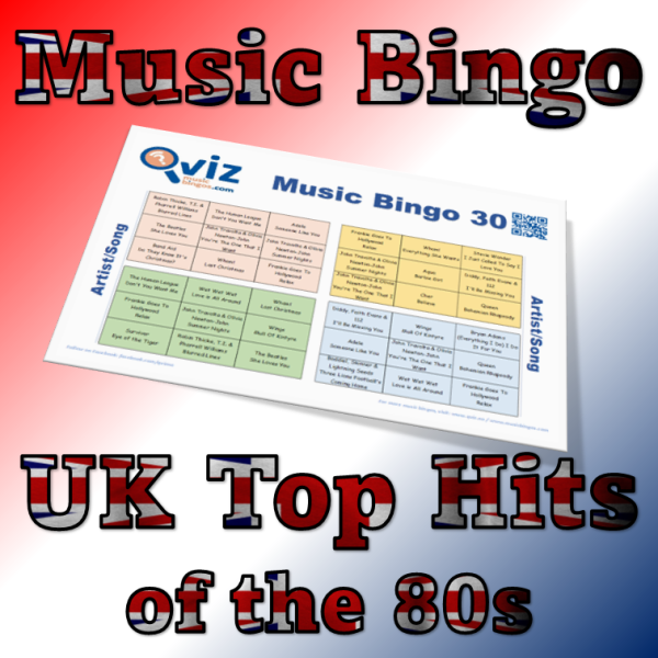 Gjør deg klar til å gjenoppleve musikkens største epoke med vårt "UK Top Hits of the 80s" musikkbingospill! De mest solgte 80-tallssangene i Storbritannia.