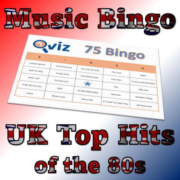 Gjør deg klar til å gjenoppleve musikkens største epoke med vårt "UK Top Hits of the 80s" musikkbingospill! De mest solgte 80-tallssangene i Storbritannia.