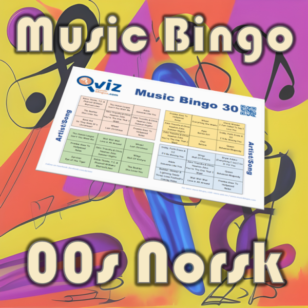 00s Norsk Musikk Bingo 30 inneholder en miks av 30 kjente sanger fra norske artister på 2000 tallet. En nostalgisk opplevelse for deg og dine venner.