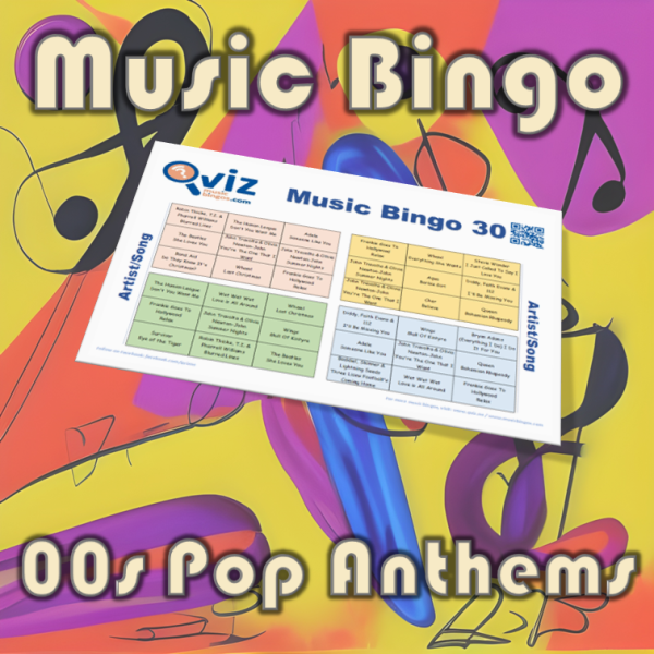 00s Pop Anthems Musikk Bingo 30 inneholder en miks av 30 kjente pop sanger fra 2000 tallet, og vil gi en nostalgisk opplevelse for deg og dine venner.