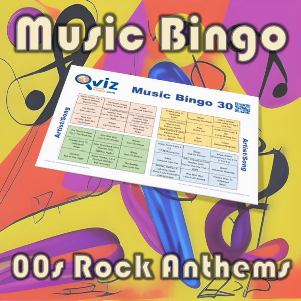 00s Rock Anthems Musikk Bingo 30 inneholder en miks av 30 kjente rocke sanger fra 2000 tallet, og vil gi en nostalgisk opplevelse for deg og dine venner.