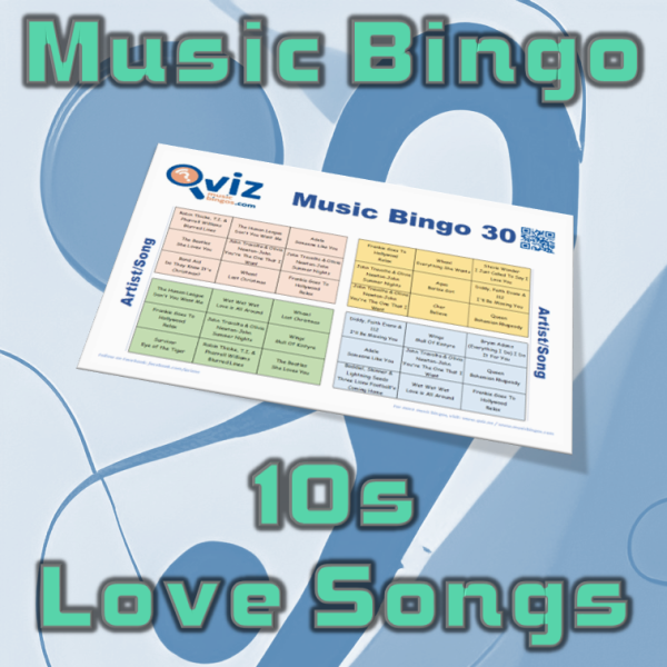 10s Love Songs Musikk Bingo 30 inneholder 30 sanger fra tiåret med fokus på kjærlighet, og vil gi en oppfriskning av det siste tiårets ballader.