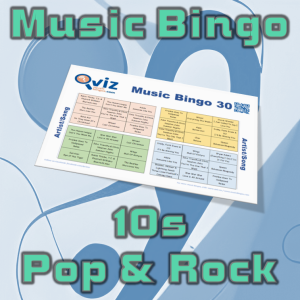 10s Pop and Rock Musikk Bingo 30 inneholder 30 kjente pop og rock sanger fra tiåret, og vil gi en oppfriskning av det siste tiårets største hits.