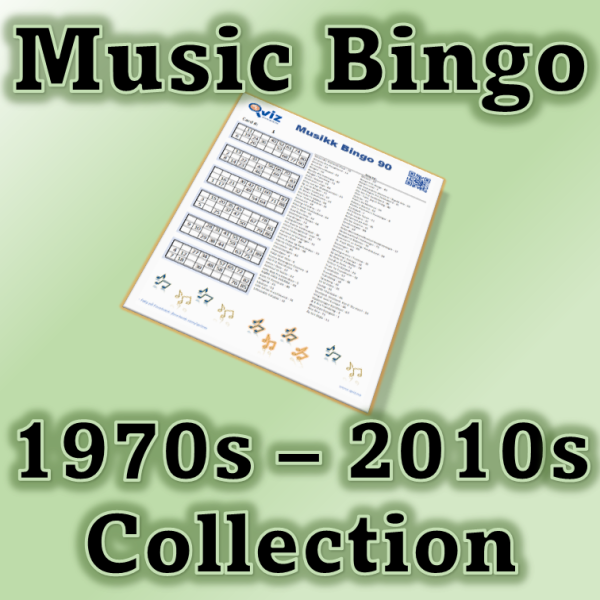 Denne pakken er satt sammen av 5 musikk bingoer av typen Bingo 90. Her finner du musikk fra 70 tallet til 2010 tallet fordelt på 5 bingoer.