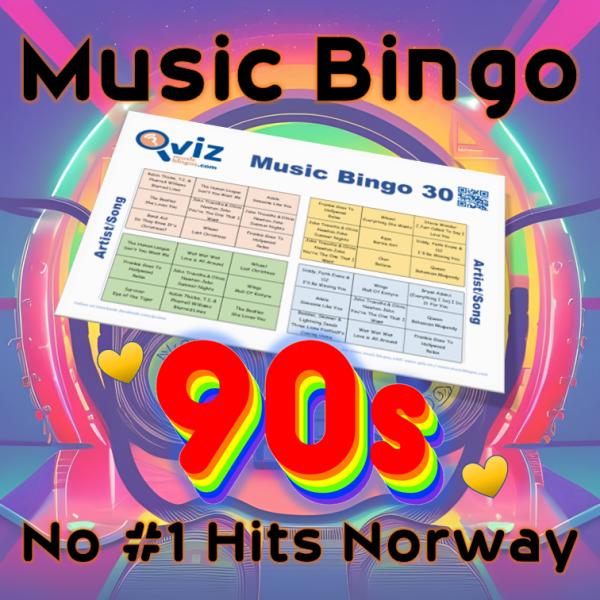 90s No #1 Hits Norway Musikk Bingo 30 inneholder 30 sanger som alle har toppet VG lista i nittiårene, og passer for deg som vil mimre tilbake til 90 tallet.